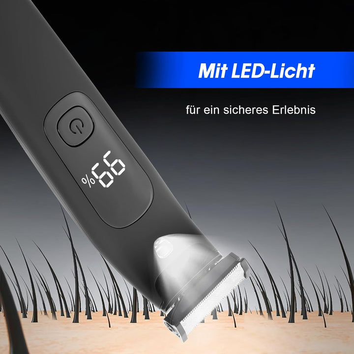 Carehabi Intimrasierer Männer, Körperhaartrimmer Herren IPX6 Wasserdicht mit LED Licht, Führungskämm