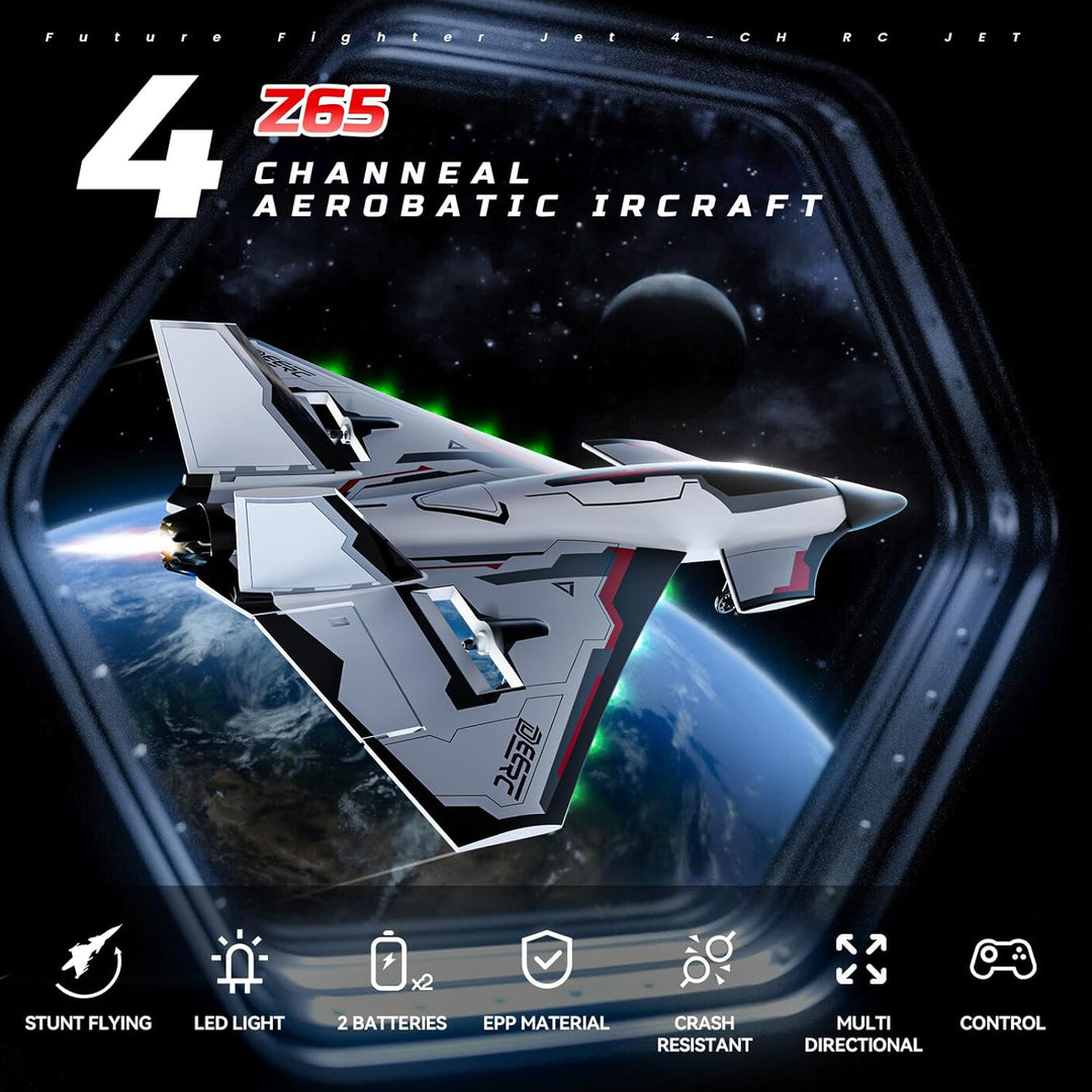 DEERC Future RC Flugzeug mit 4 Kanälen, LED-Lichtern, leicht zu fliegen, akrobatisches Flugzeug, 2,4