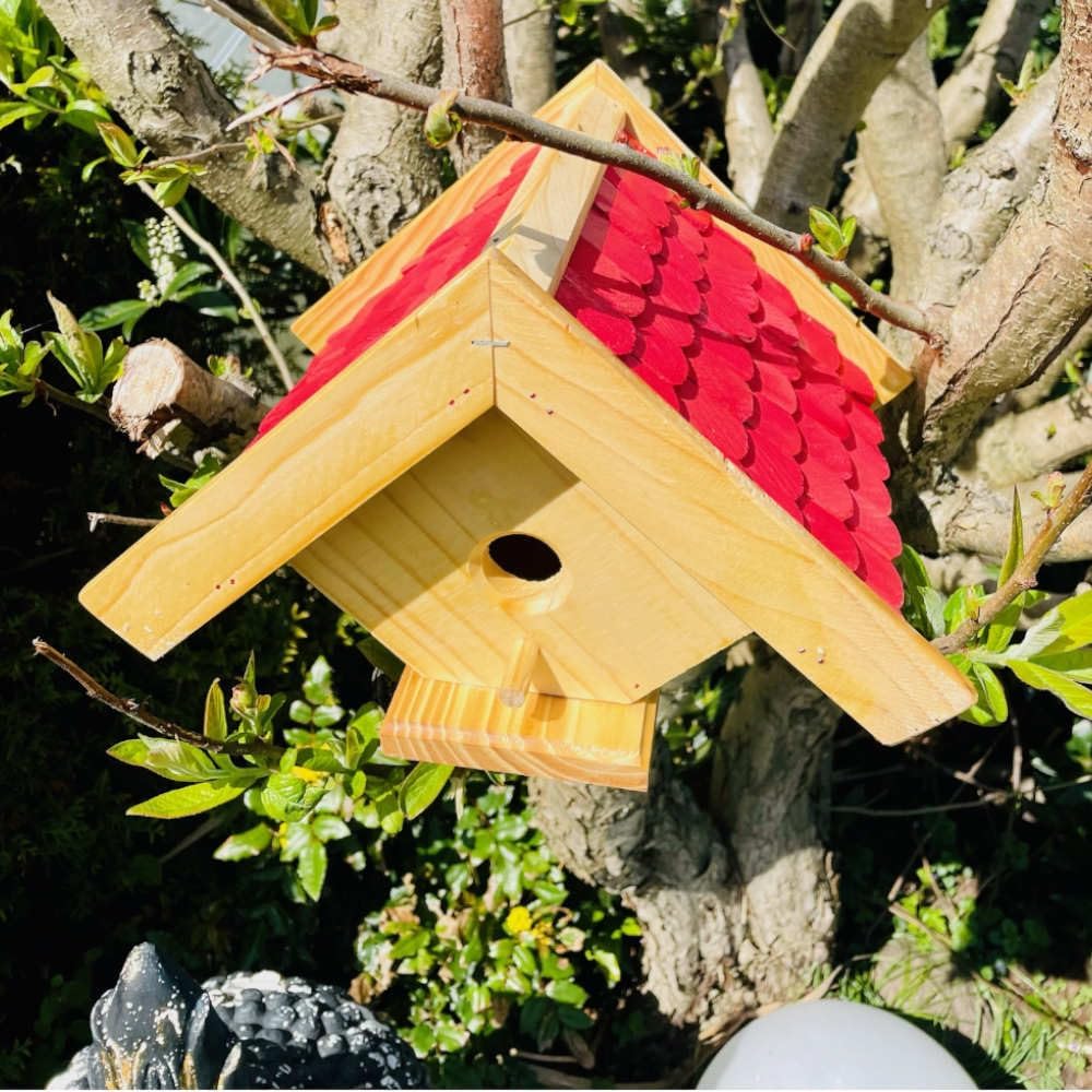 Spitzdach handgefertigter Nistkasten Bruthöhle für kleine Singvögel Kohlmeise I Kleiber I Holz Natur