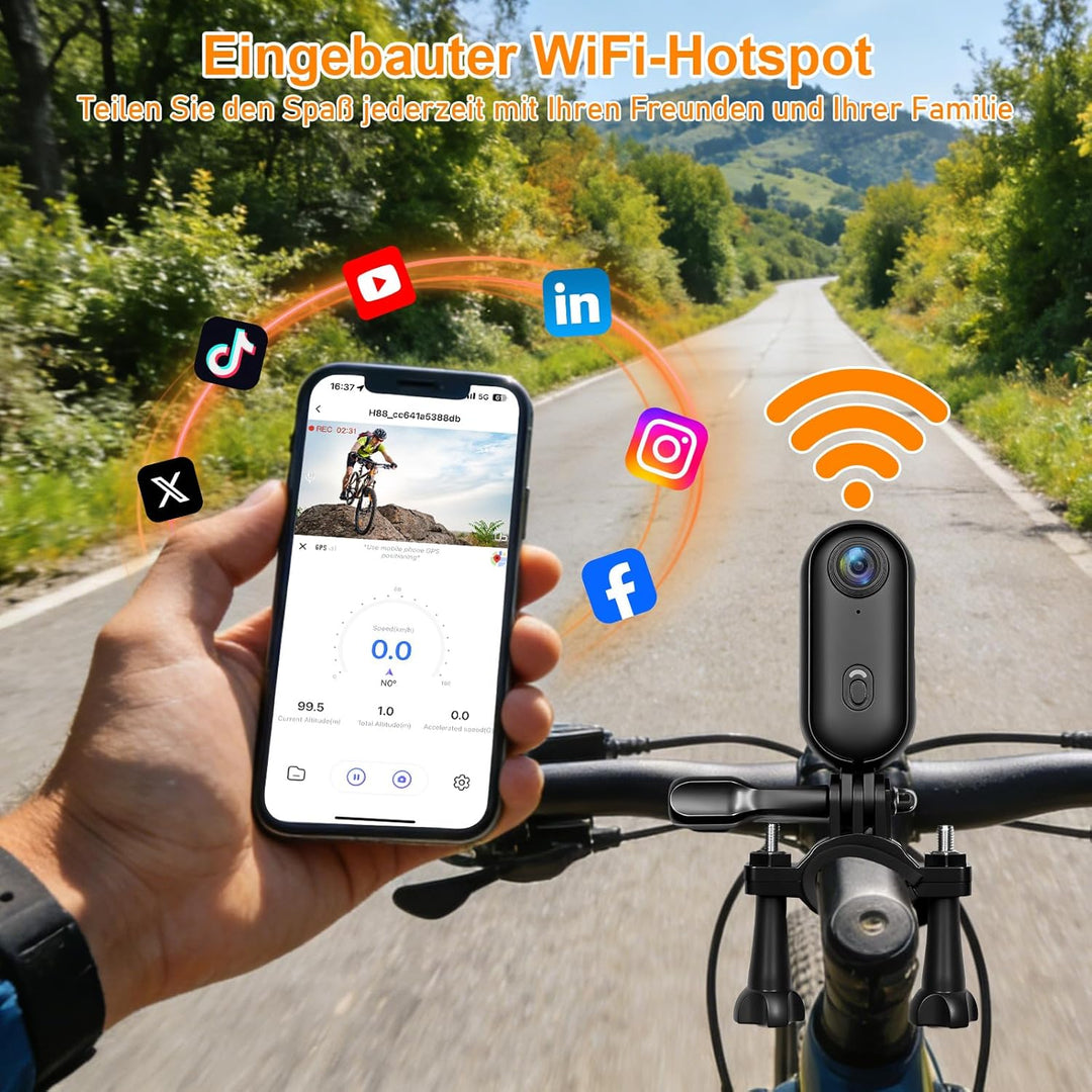 4K WiFi Actioncam Sportkamera 30M Wasserdicht, 38g Ultra-Leicht, 360° Drehbar, Mini Action Camera fü