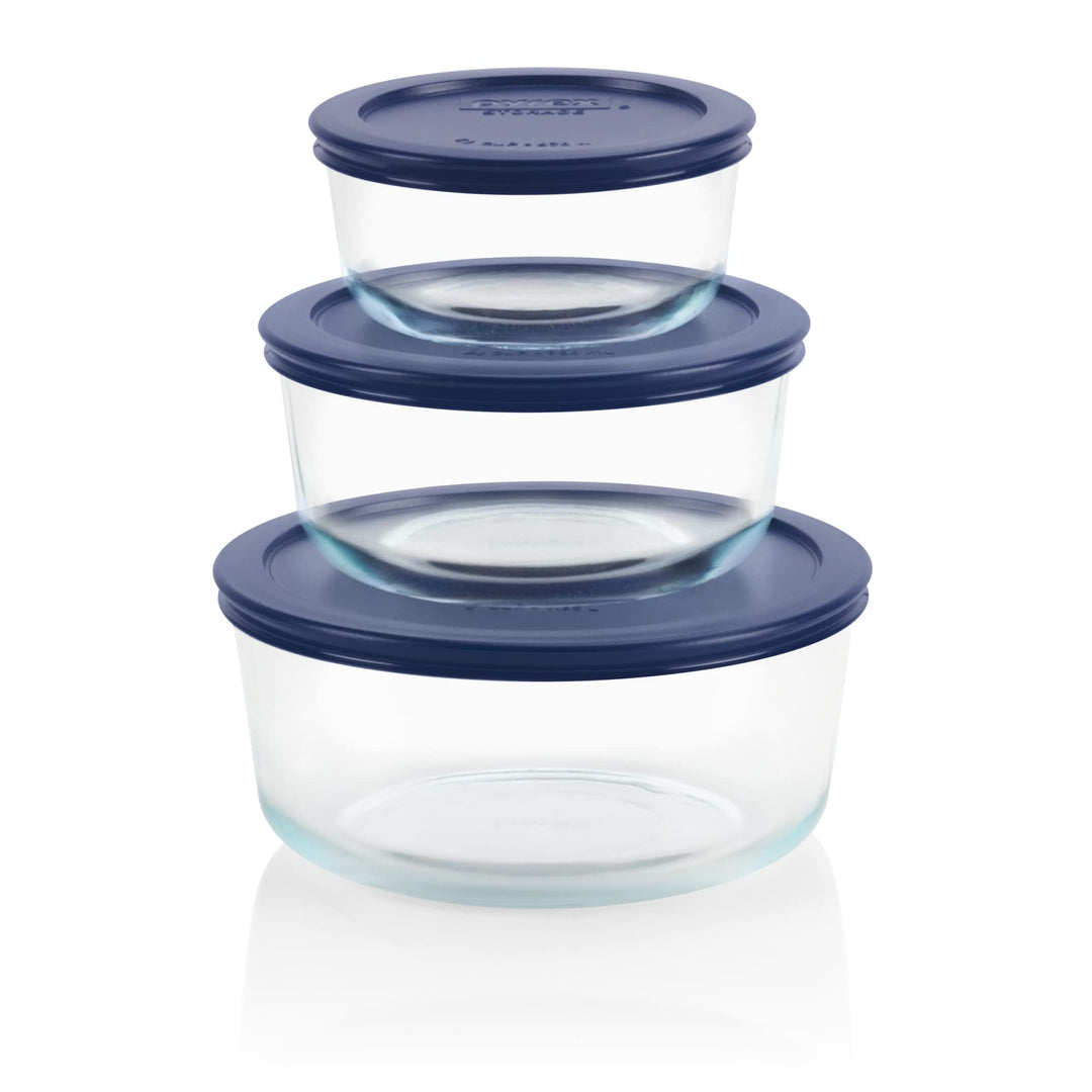 Pyrex Simply Store 3er-Pack (2, 4 &amp; 7 Tassen) grosses rundes Glas-Frischhalteset mit BPA-freien Deck