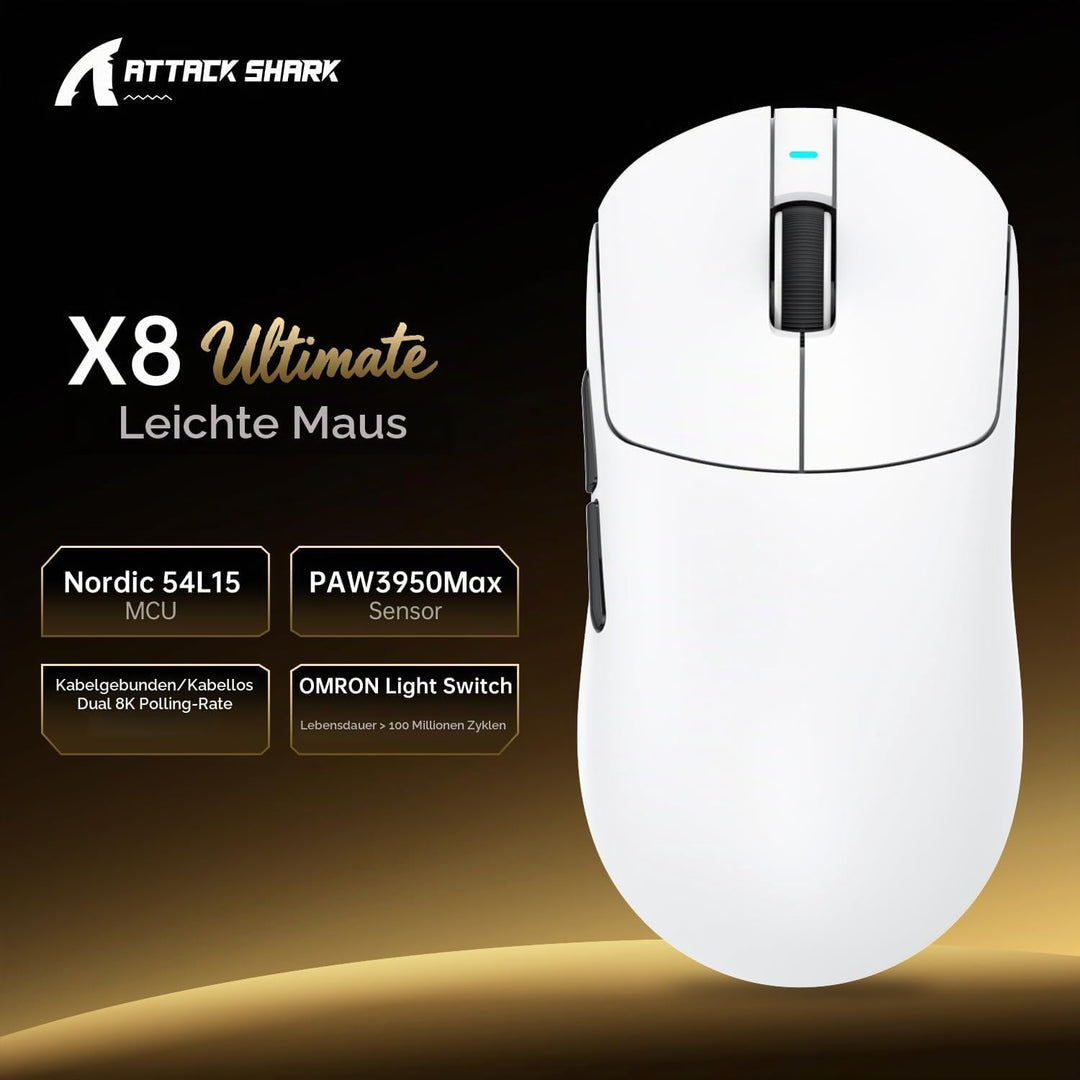 ATTACK SHARK X8 Ultimate Mouse for Large Hand, 65g Superlight, Nordic 54L15MCU, PixArt PAW3950MAX Ga