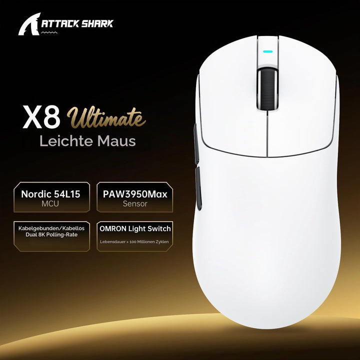 ATTACK SHARK X8 Ultimate Mouse for Large Hand, 65g Superlight, Nordic 54L15MCU, PixArt PAW3950MAX Ga