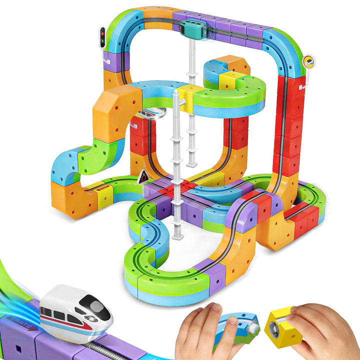 Cubix 3D Zug Set - Cube Track elektrische Kindereisenbahn mit Magic Rail System, STEM Spielzeugzug f