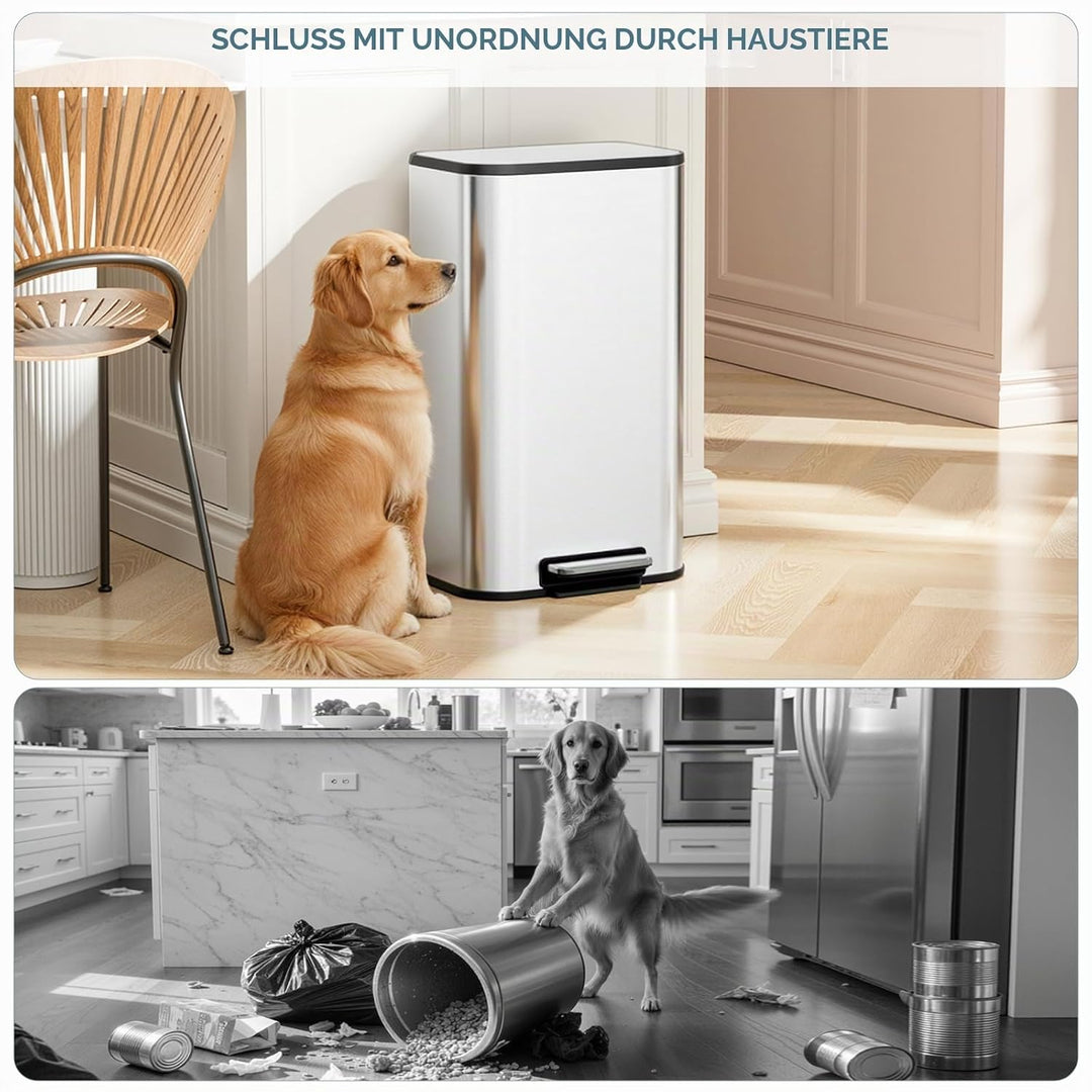 Clevich Mülleimer 30L mit Stahlkorpus und Soft-Close-Funktion, Deckel mit Edelstahloberfläche, abneh