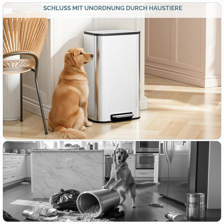 Clevich Mülleimer 30L mit Stahlkorpus und Soft-Close-Funktion, Deckel mit Edelstahloberfläche, abneh