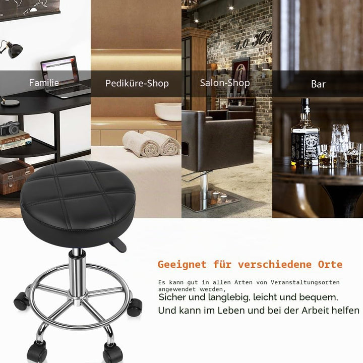 KKTONER Rollhocker Arbeitshocker Barhocker höhenverstellbar 49-64cm drehbar aus Kunstleder Schwarz,
