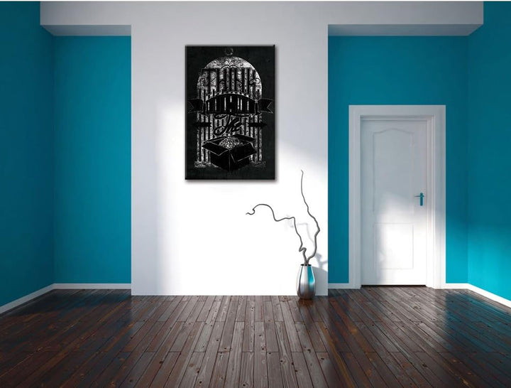Dark Think outside the box black Bild auf Leinwand, XXL riesige Bilder fertig gerahmt mit Keilrahmen