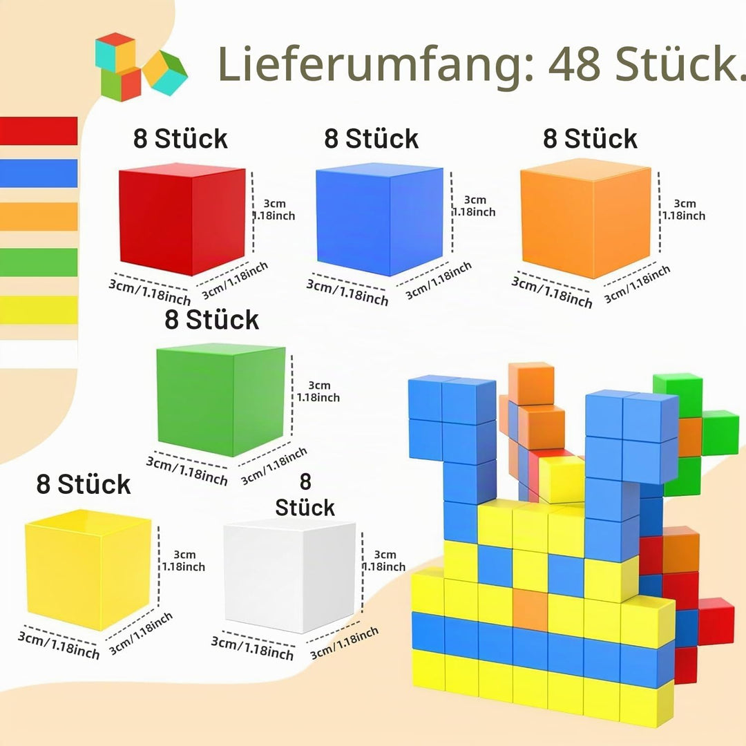 ASOK 48PCS Grosse Magnetwürfel Geschenk für 3 4 5 6 Jahre alte Jungen und Mädchen Magnetische Bauste