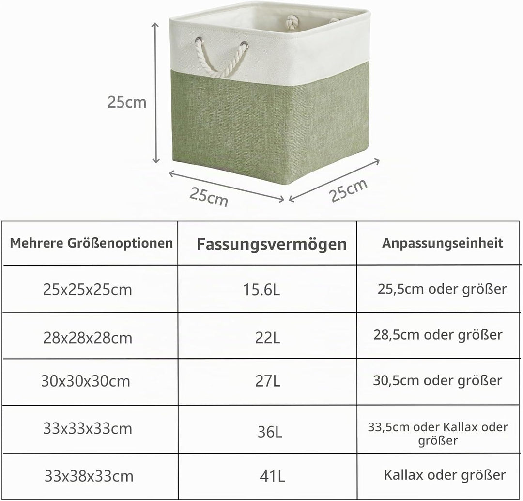 SOCOHOME Aufbewahrungsboxen Stoff, 25x25x25cm körbe Aufbewahrung für Spielzeug Regal Garderobe,Wasch