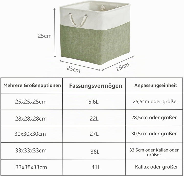 SOCOHOME Aufbewahrungsboxen Stoff, 25x25x25cm körbe Aufbewahrung für Spielzeug Regal Garderobe,Wasch