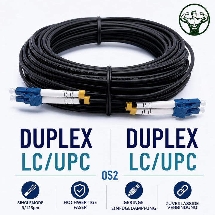 Elfcam® - 40m Gepanzerte Glasfaser-kabel LC/UPC auf LC/UPC OS2 Duplex Singlemode 9/125µm LSZH, LWL-K