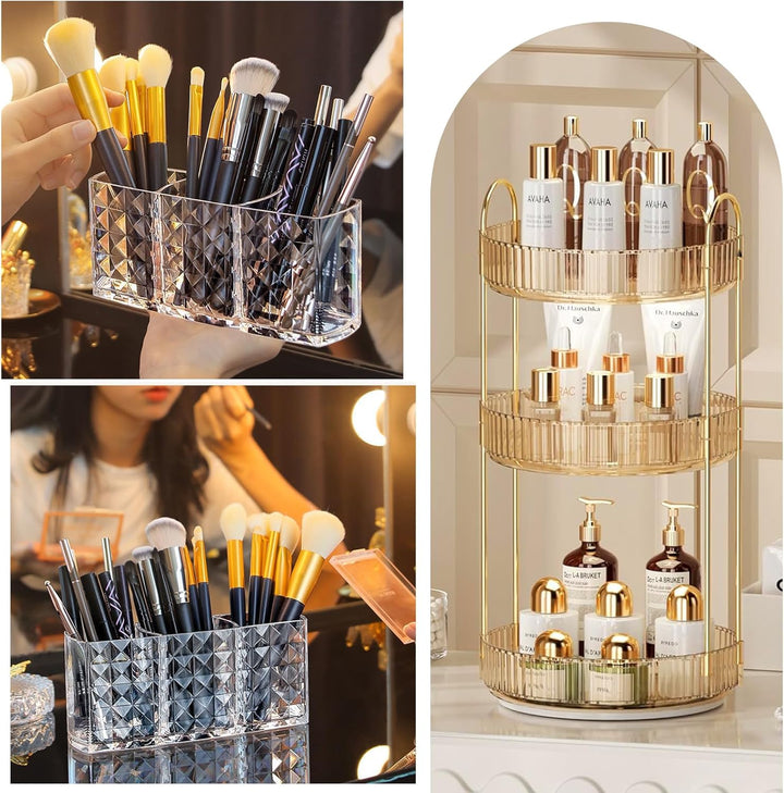 360° Drehbar Kosmetik Organizer, 3 Ebenen Make Up Schmink Organizer, Beauty Kosmetik Aufbewahrung Or