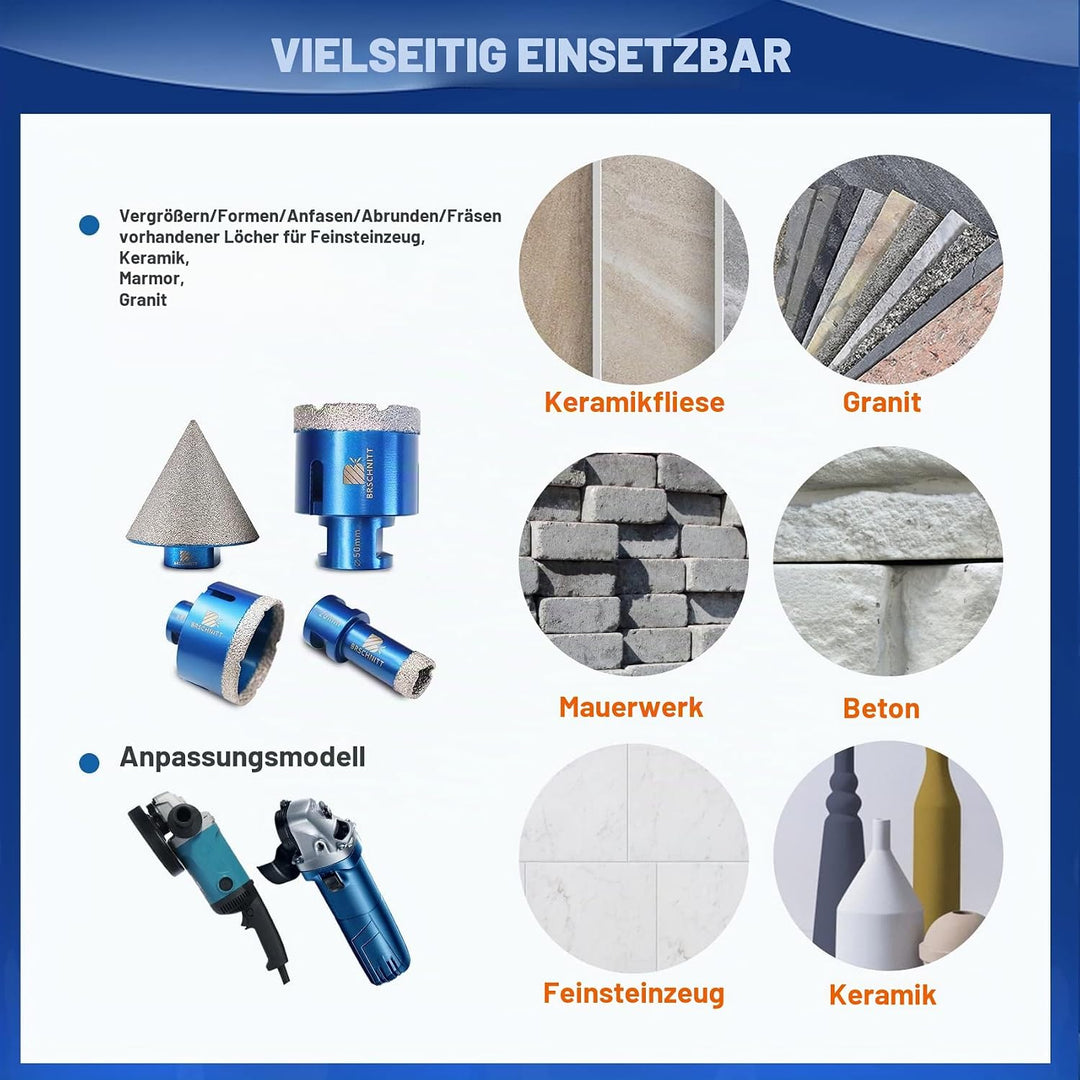 Diamantbohrer Fliesenbohrer Set -20/35/40/50/68mm Diamantbohrer &amp; 20mmDiamant Fingerfräser-50mmFasen