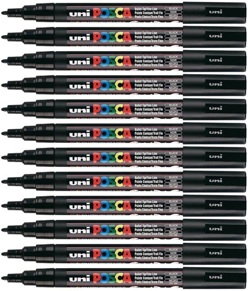 Uni-Ball 9002000 Tintenroller PC3M, feine Spitze, 0,9–1,3 mm, Schwarz, 12 Stück Black, Black