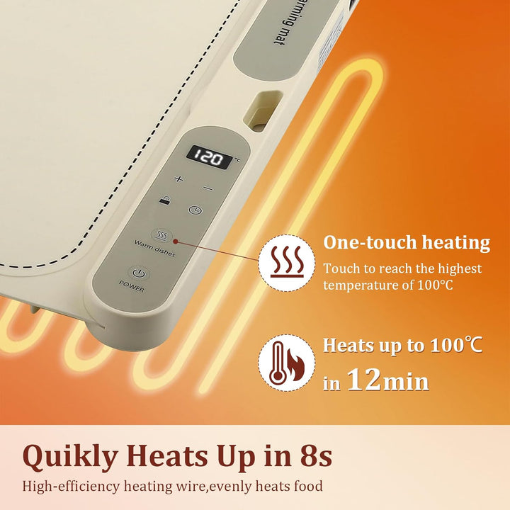 Warmhalteplatte für Speisen 8 Gerichte, Speisenwärmer aus Nano-Silikonmaterial Ganzflächige Erwärmun