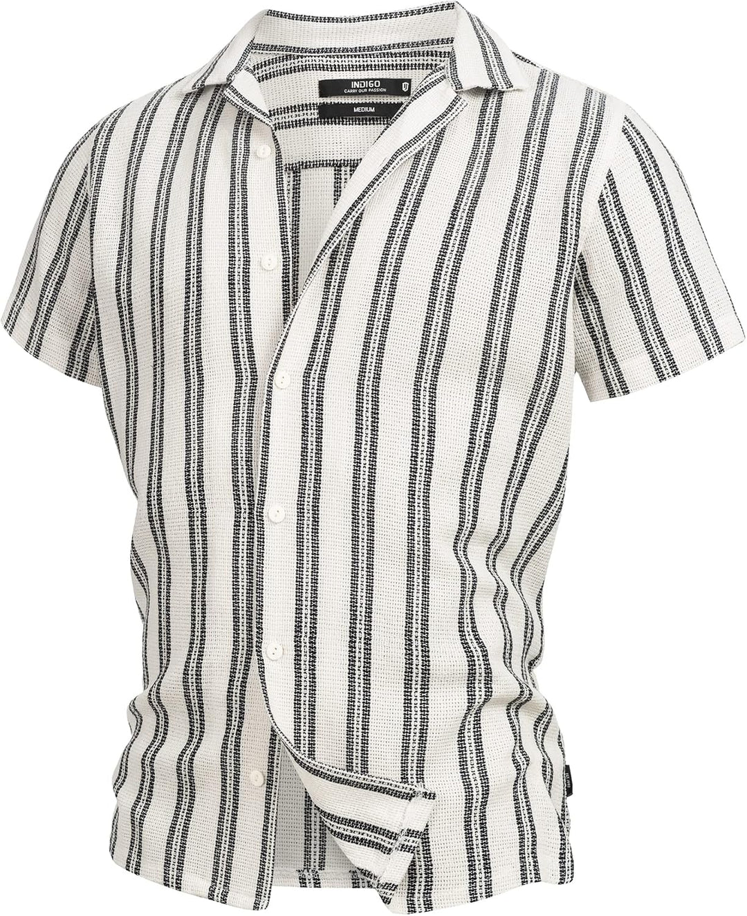 Indicode Herren INCosby Kurzarmhemd mit Button-Down-Kragen | Herrenhemd gestreift Kurzarm Hemd L Dk