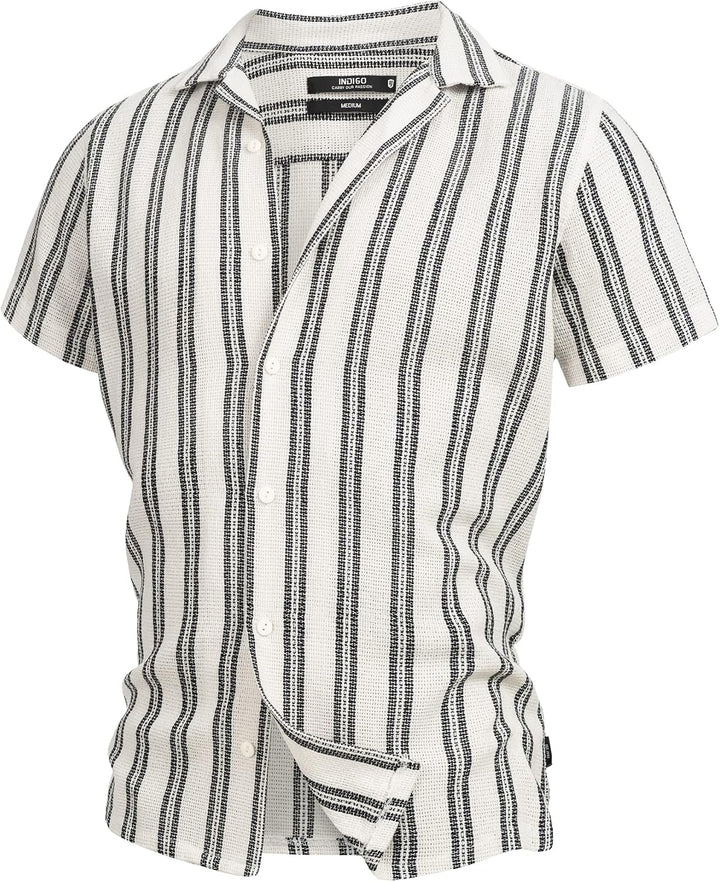 Indicode Herren INCosby Kurzarmhemd mit Button-Down-Kragen | Herrenhemd gestreift Kurzarm Hemd L Dk