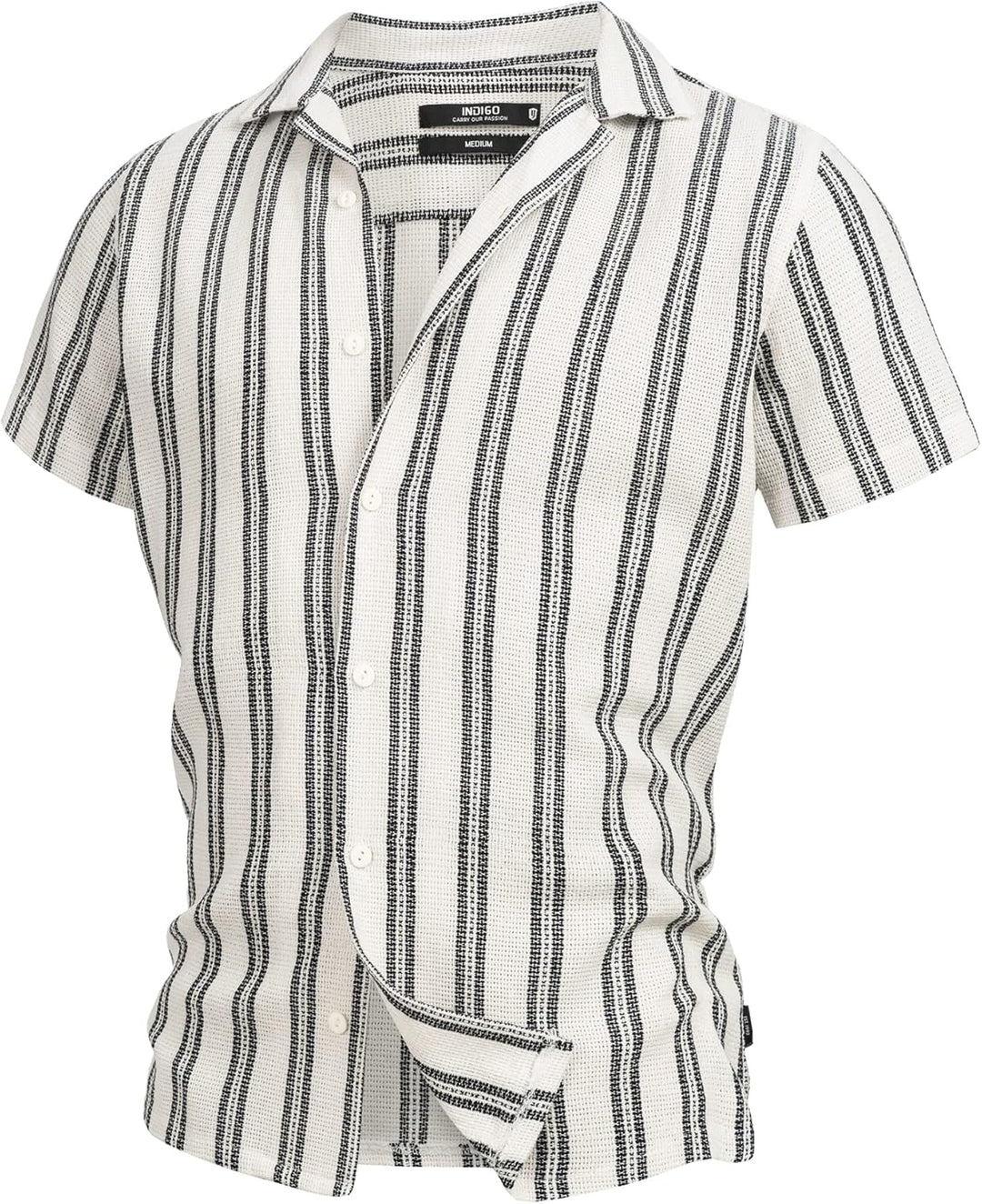 Indicode Herren INCosby Kurzarmhemd mit Button-Down-Kragen | Herrenhemd gestreift Kurzarm Hemd L Dk