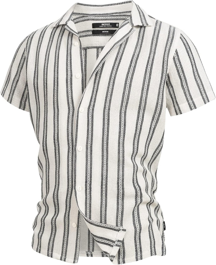 Indicode Herren INCosby Kurzarmhemd mit Button-Down-Kragen | Herrenhemd gestreift Kurzarm Hemd L Dk