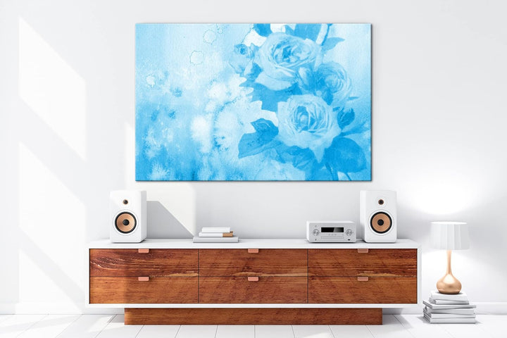 deyoli Illustration einer Rosa Rose Format 80x60 Effekt: Monocrome Blau als Leinwandbild, Motiv fert
