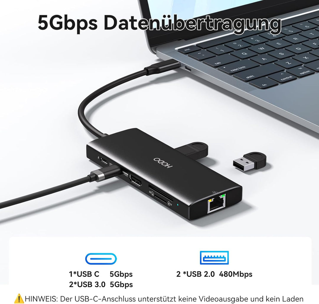 HODO USB C Hub Ethernet für MacBook Air/Pro, Adapter Mac Book Zubehör 10 in 1 mit 4K 60Hz HDMI, Ethe