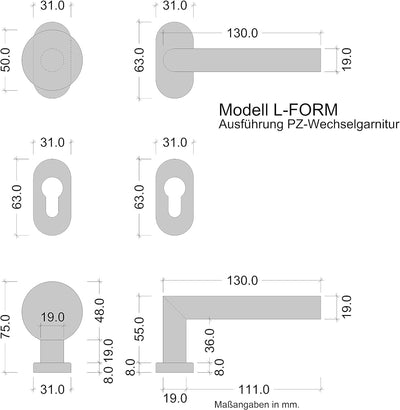 Gedotec Türgriff Zimmertür Wechselgarnitur Gartentor Türbeschlag Edelstahl L-Form auf Ovalrosette |