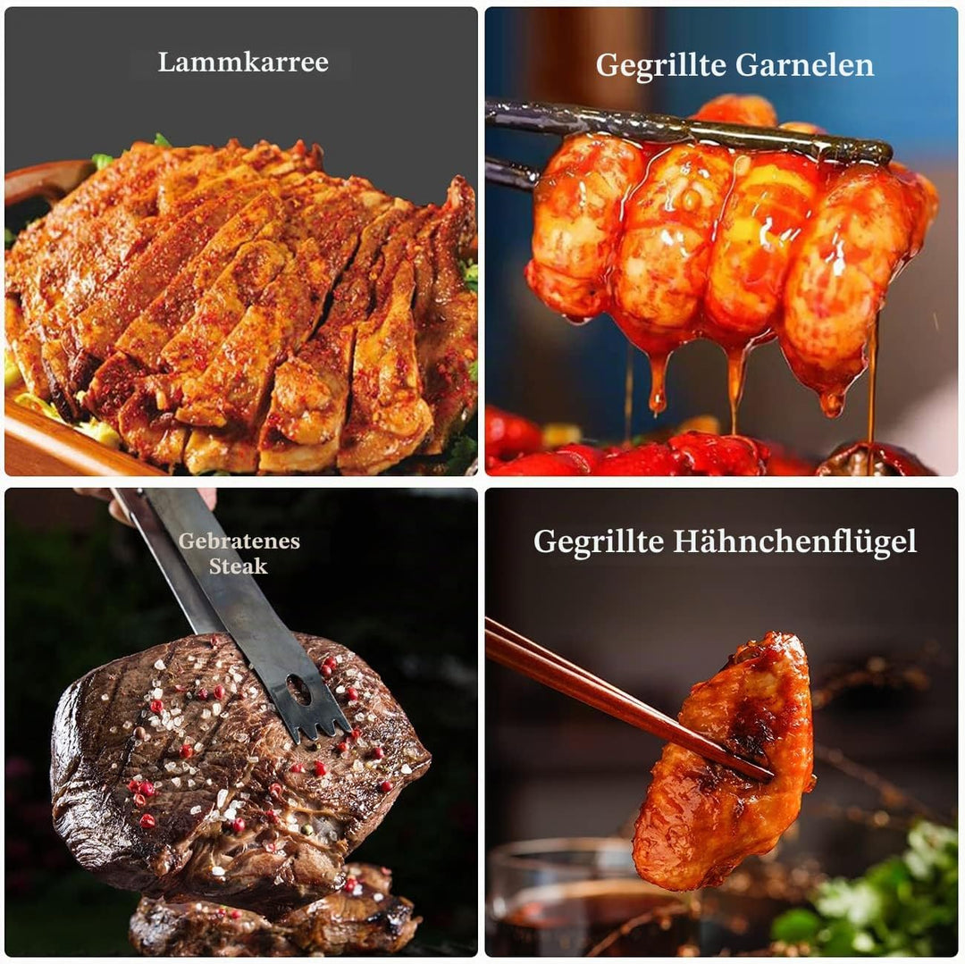 Japanischer BBQ Grill Mini Holzkohle Tischgrill mit Backblech Drahtgitter und Holzbasis, 24 x 12,5 x