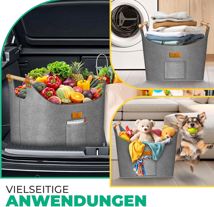 KESSER® Brennholzkorb XL 60 Liter | Kaminholztasche extra dicker Filz | Feuerholzkorb faltbar mit ve