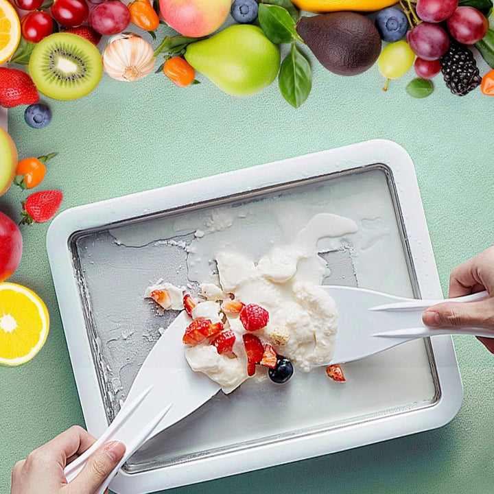 Heimgerollte Eismaschine, Instant-Eismaschine mit 2 Schabern, DIY-Eiscreme-Tablett für gerolltes Eis