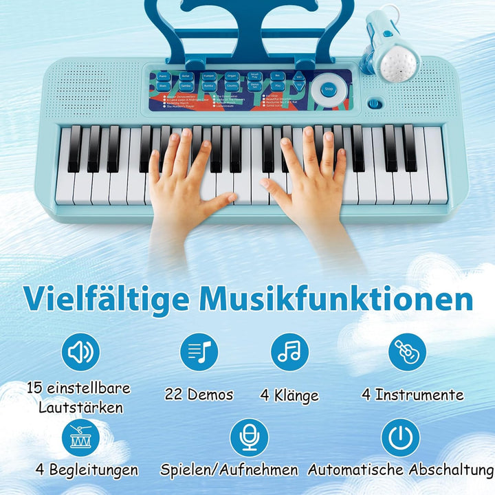 COSTWAY 37 Tasten Kinder Keyboard, Kinderklavier elektronisch mit Hocker, Mikrofon & Notenständer, K
