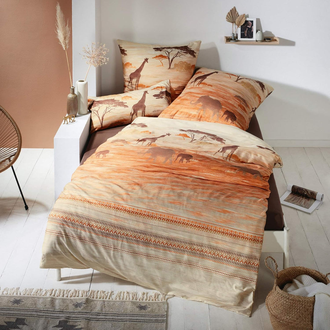 Erwin Müller Bettwäsche Mako-Satin braun-beige Grösse 135x200 cm (40x80 cm)