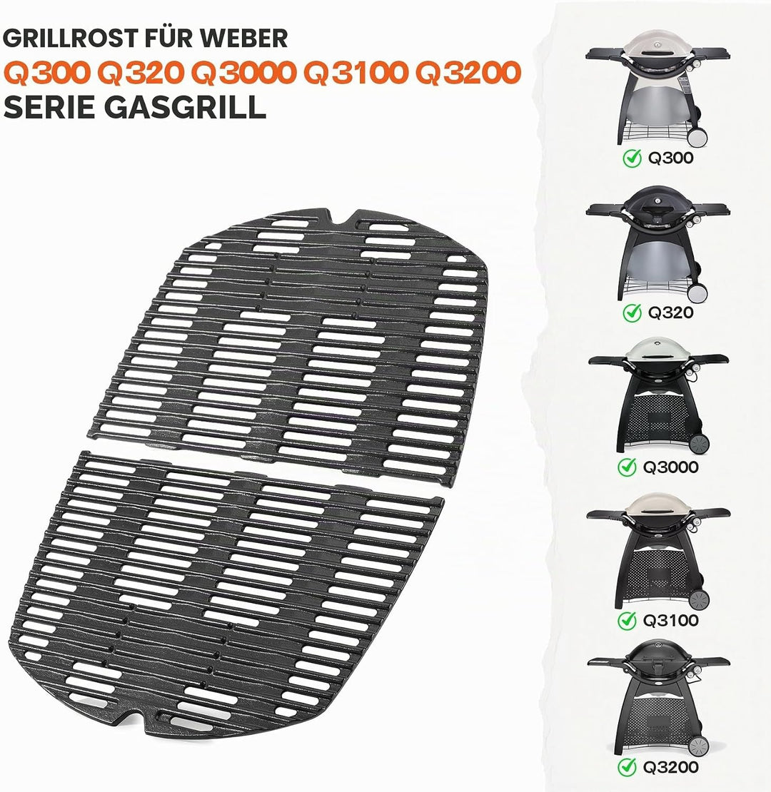 Onlyfire Grillrost Gusseisen für Weber Q300, Q320, Q3000, Q3100, Q3200 Serie Gas Grill,BBQ Ersatz fü