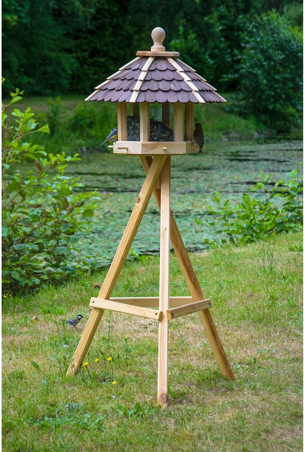 dobar® 44136e Grosse Vogelvilla - Vogelfutterhaus aus Massivholz - Vogelhaus für Ständermontage - Fu