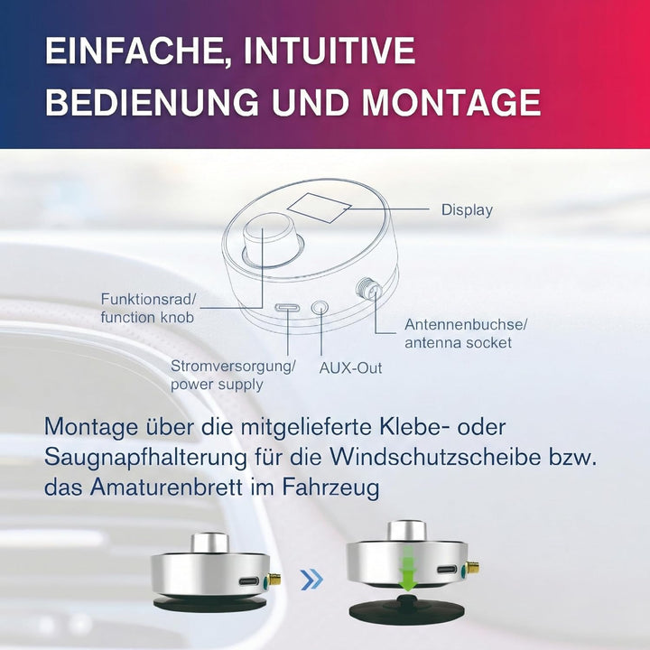 Albrecht DR 54 DAB+ Digitalradio Adapter - Kabellose Übertragung, FM Transmitter, Aux-Out, Autoradio