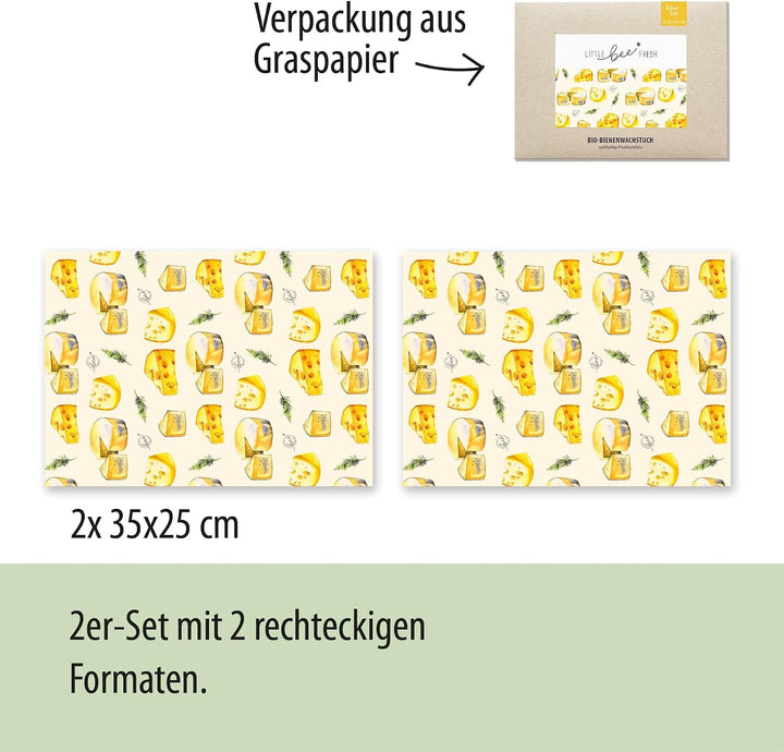 little bee fresh Bio-Bienenwachstücher 2er-Set für Käse aus Deutschland - Wachspapier für Lebensmitt