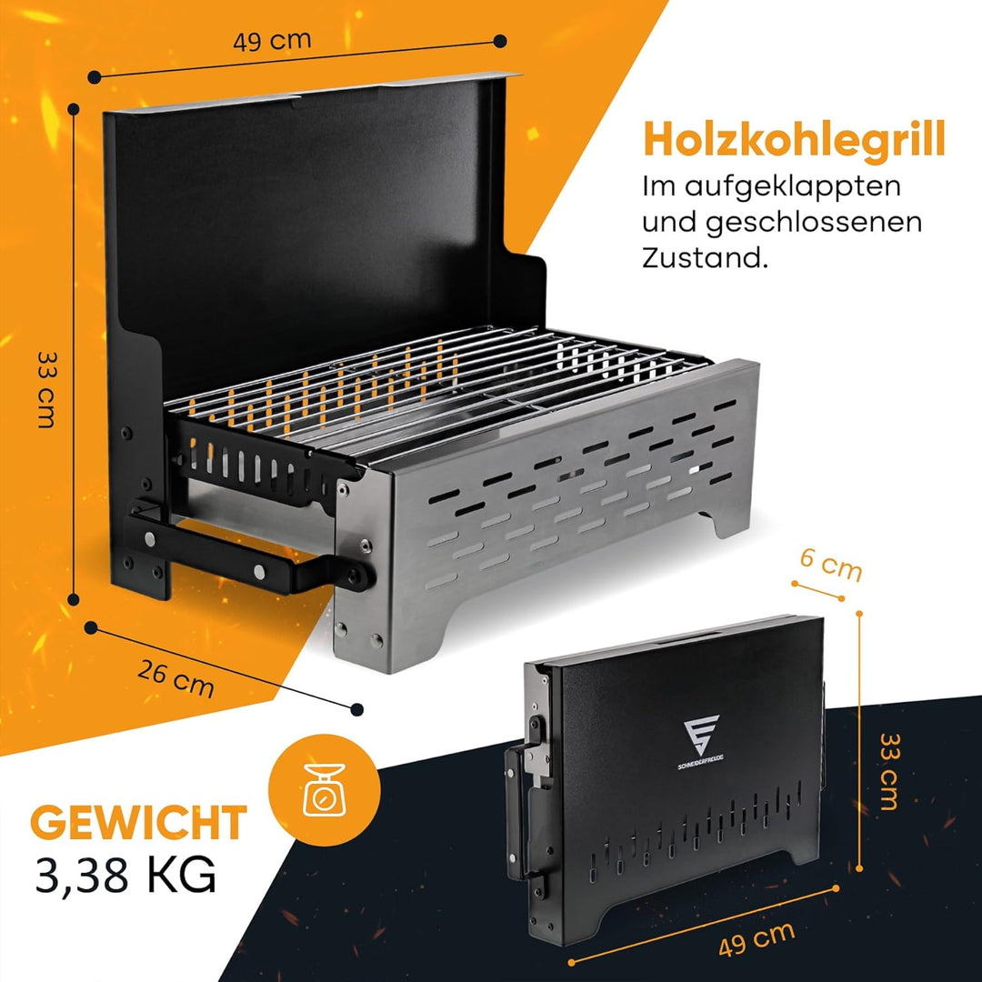 SCHNEIDERFREUDE Premium Camping-Grill: Der Klappgrill mit Tasche für echte Grillfans - Designed und