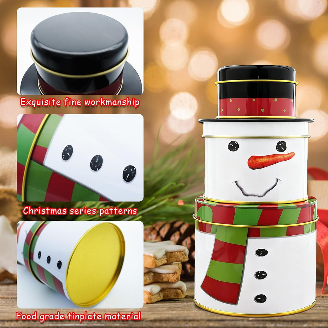 3er Set Keksdosen für Weihnachten,3 in 1 Keksdosen Schneemann,Plätzchendose Metall,Dreistöckige Gebä
