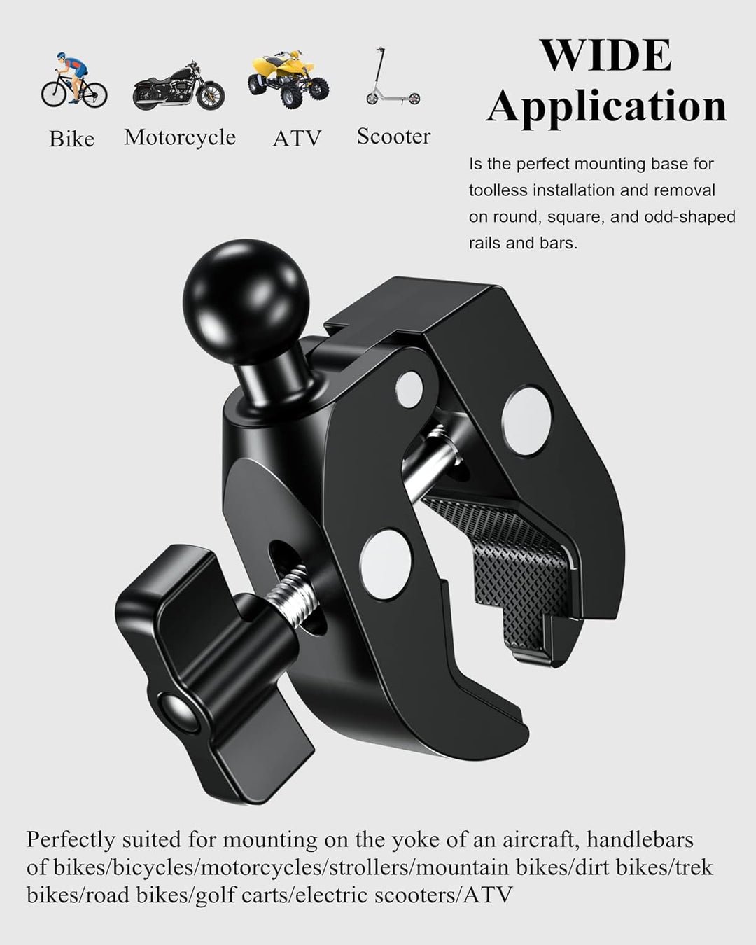BRCOVAN Aluminiumlegierung Lenkerklemmbasis mit 17mm TPU Kugel für Schienen mit Einem Durchmesser vo