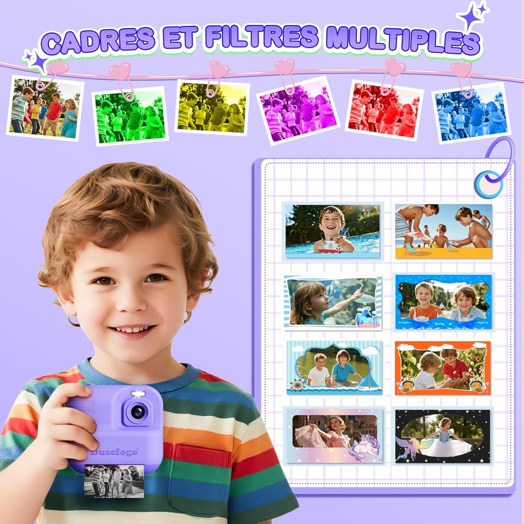 Sofortbildkamera für Kinder, 1440P HD mit 32 GB Karte und 3 Blättern, Fotopapier, 6,1 cm (2,4 Zoll),