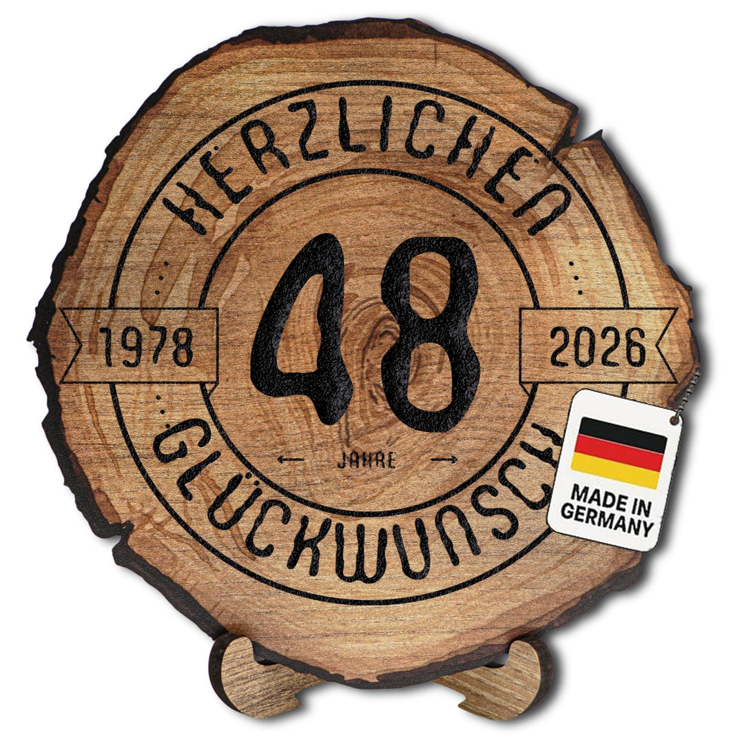 Baumscheibe mit Gravur für 48. Geburtstag – Geburtstags Geschenk aus Holz – Hochwertige Holz Geschen