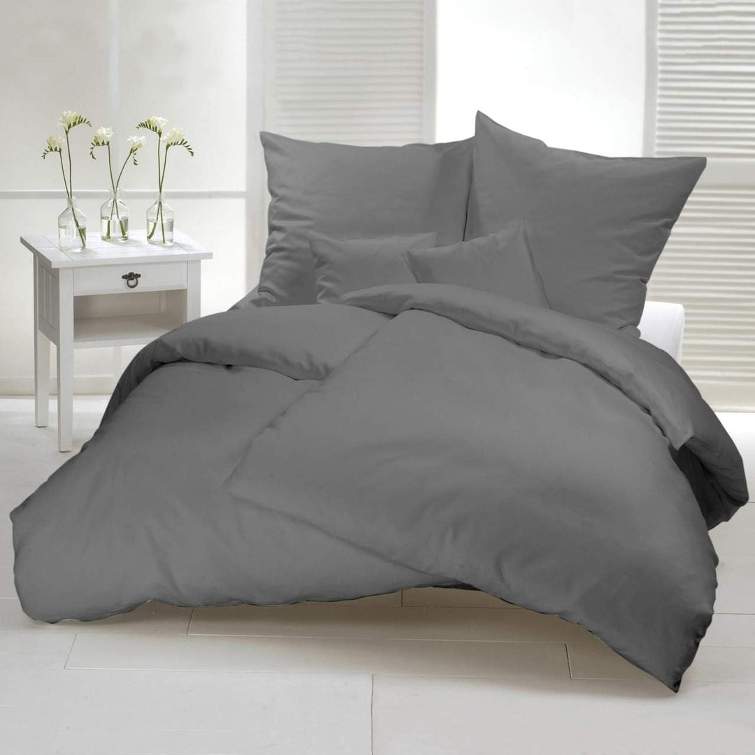 Etérea 3 TLG Mako Satin Uni Einfarbig Bettwäsche - Ganzjahres Bettwäsche-Set - 200x220 + 2 * 80x80 c