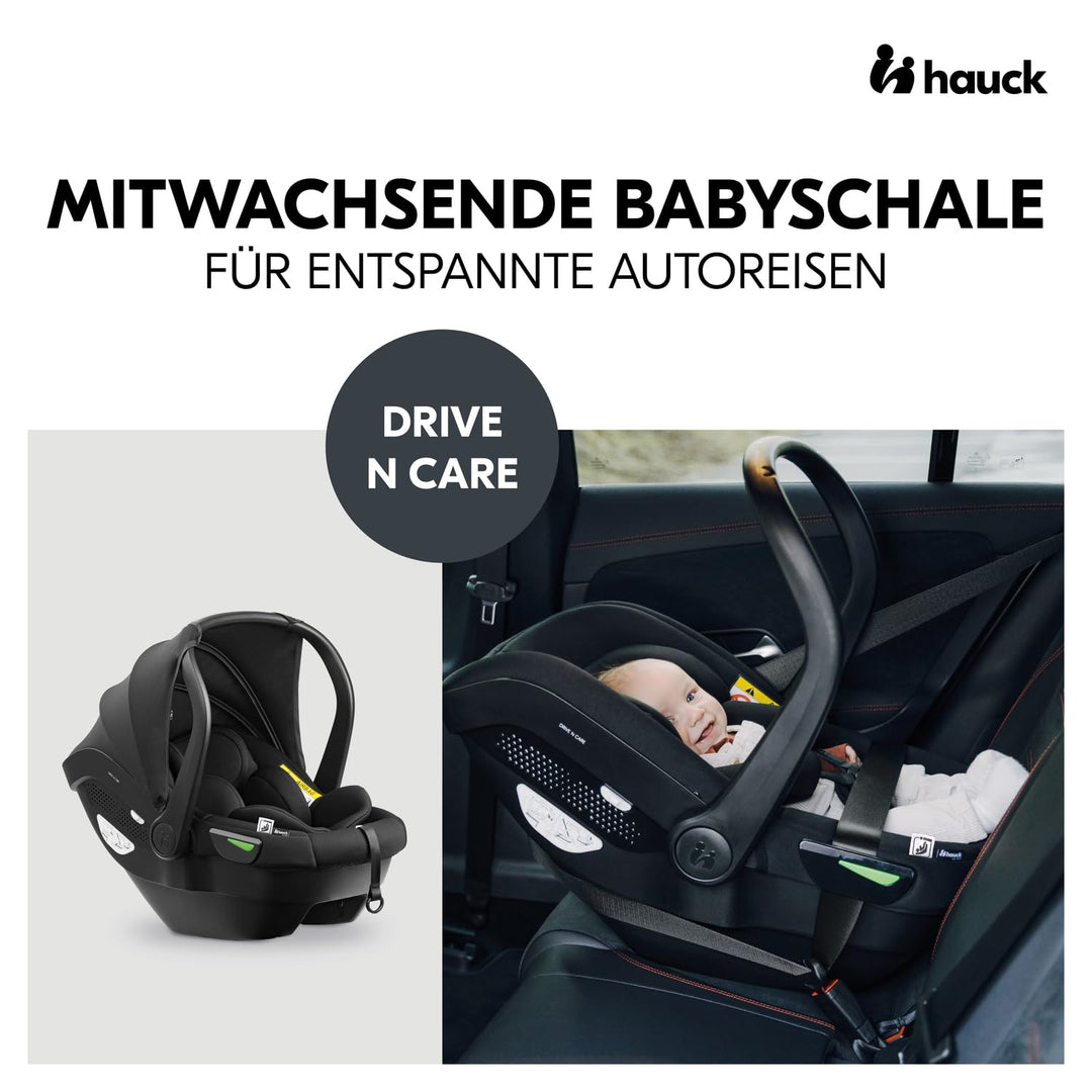hauck Drive N Care, Schwarz - i-Size Babyschale ab Geburt für Babys mit Körpergrösse von 40-87 cm in