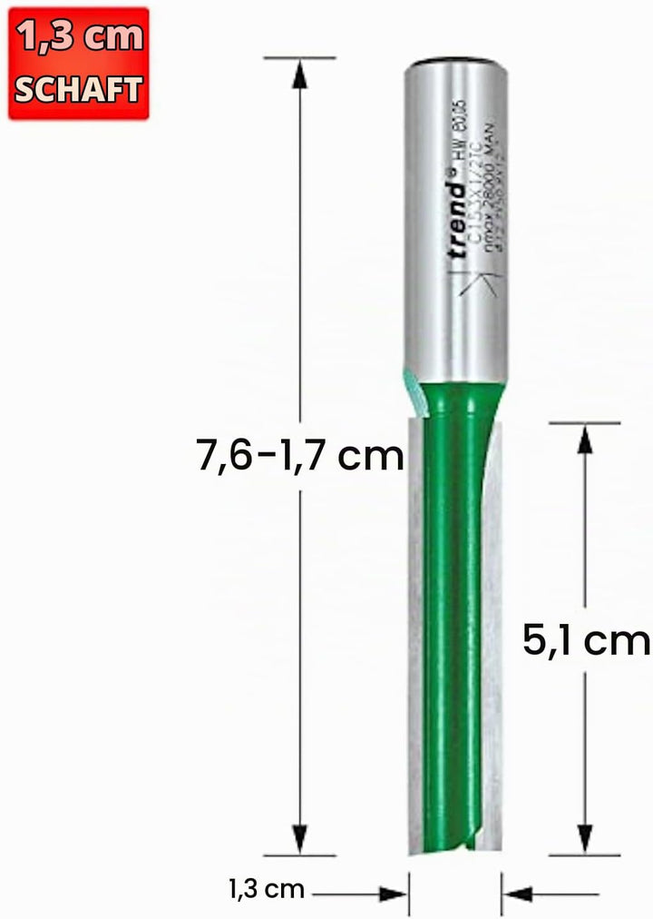 Trend CraftPro Zweischneidiger Spiralnutfräser, 1/2 Zoll Schaft, 12,7 mm Schnittdurchmesser, 50 mm S