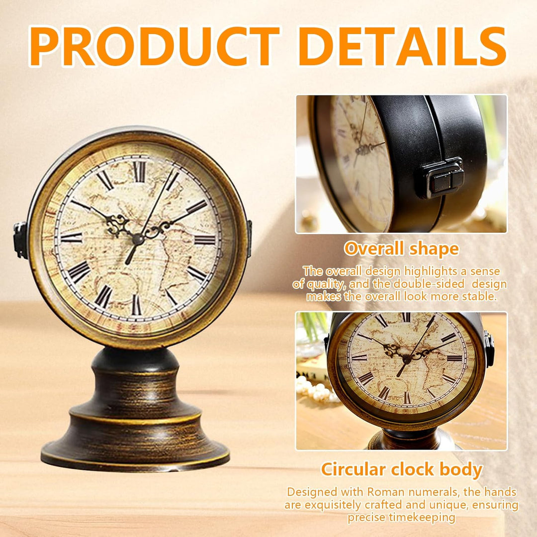 Doppelseitige Tischuhr Vintage, Europäischer Stil Vintage Schreibtisch Uhr, Retro Nacht Mantel Runde