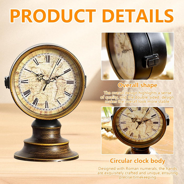 Doppelseitige Tischuhr Vintage, Europäischer Stil Vintage Schreibtisch Uhr, Retro Nacht Mantel Runde