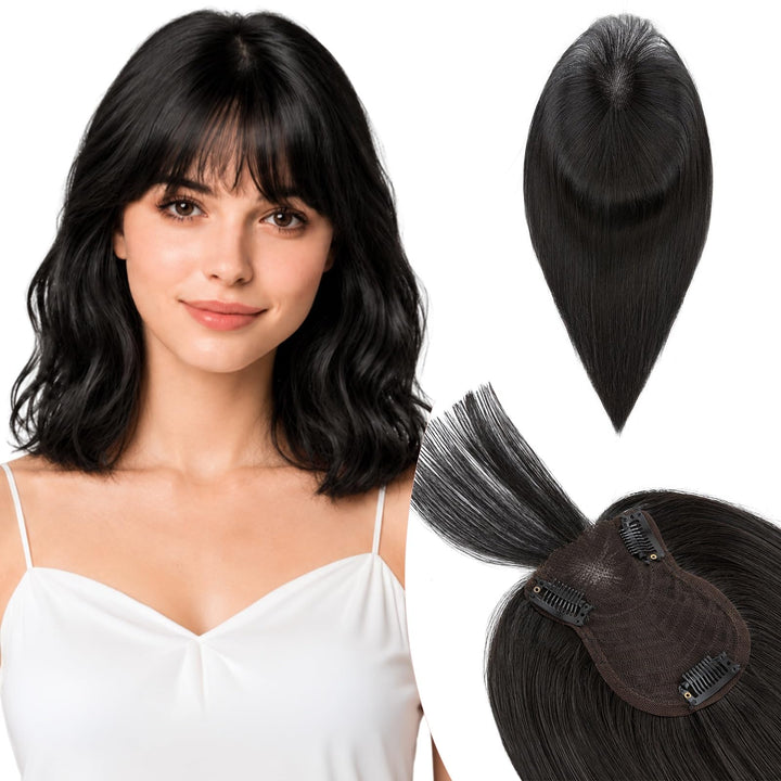 Silk-co Hair Topper Echthaar, 8x11.5cm handgebunden Basis Toupet Damen, Clip in Haarteile mit Spitze