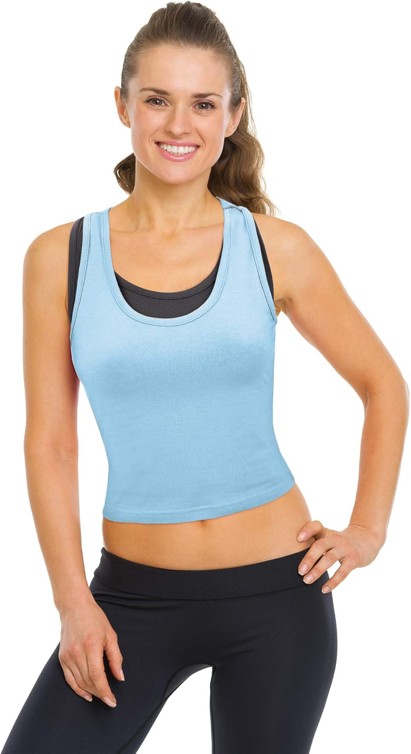 BOAO 4 Pieces Basic Crop Tank Tops Sleeveless Racerback Crop Sport Top for Women M Schwarz, Weiss, B