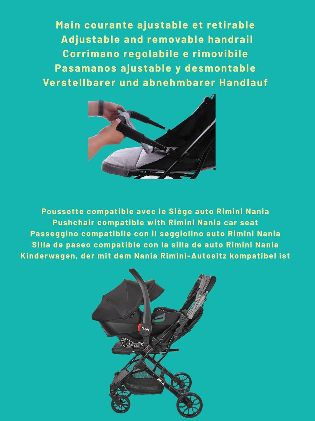 Nania Myla, kompakter Buggy, Kinderwagen 0 bis 4 Jahre (22 kg max), leicht (7,5 kg), Stadtwagen, mit