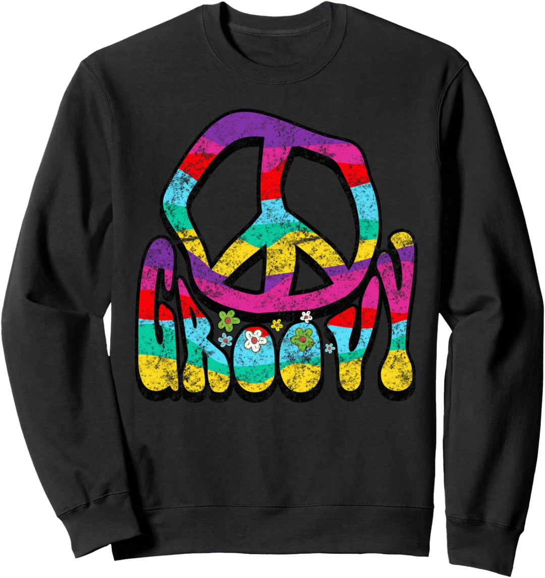 Groovy Hippie 60er 70er Distressed Peace Sign Retro Sweatshirt